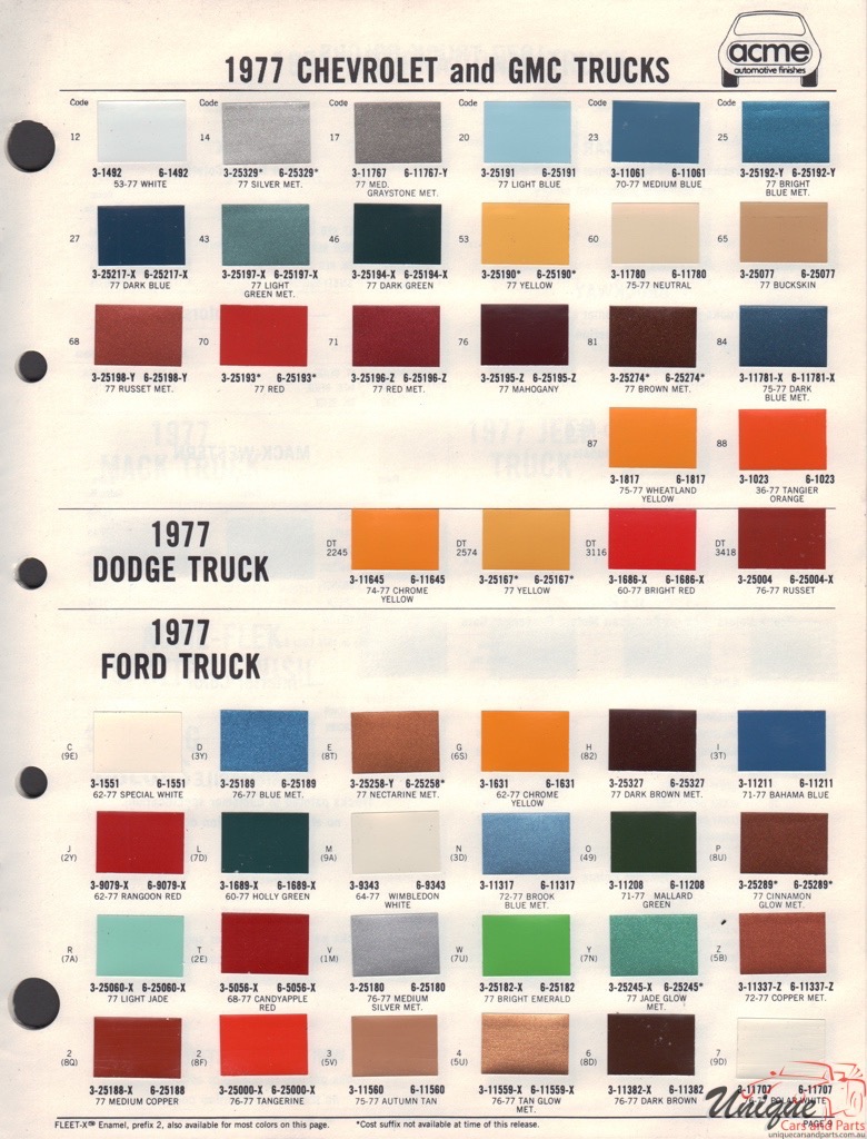 1977 Ford Paint Charts Truck Acme 8